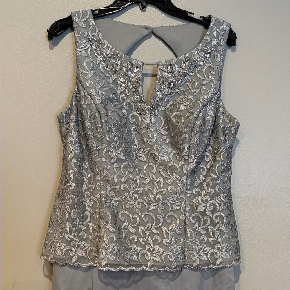 Elegant Silver Lace Maxi Dress